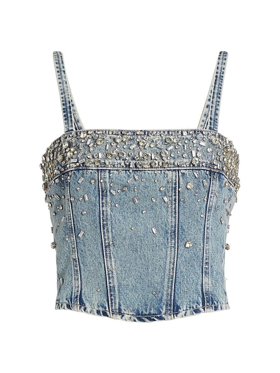 Women's Arlin Embellished Denim Corset Top - Malibu - Size 4
