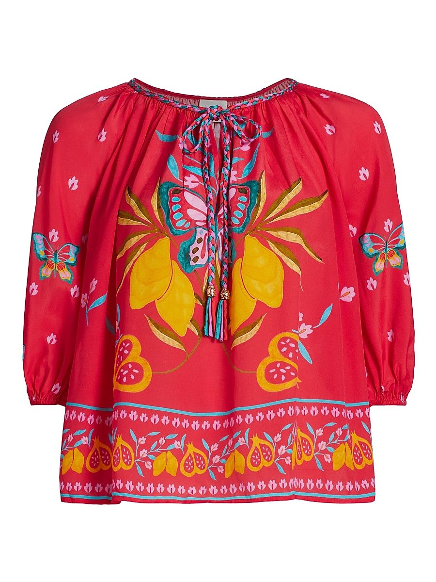 Women's Plus Monaco Butterfly-Print Peasant Blouse - Ekaterina - Size 26