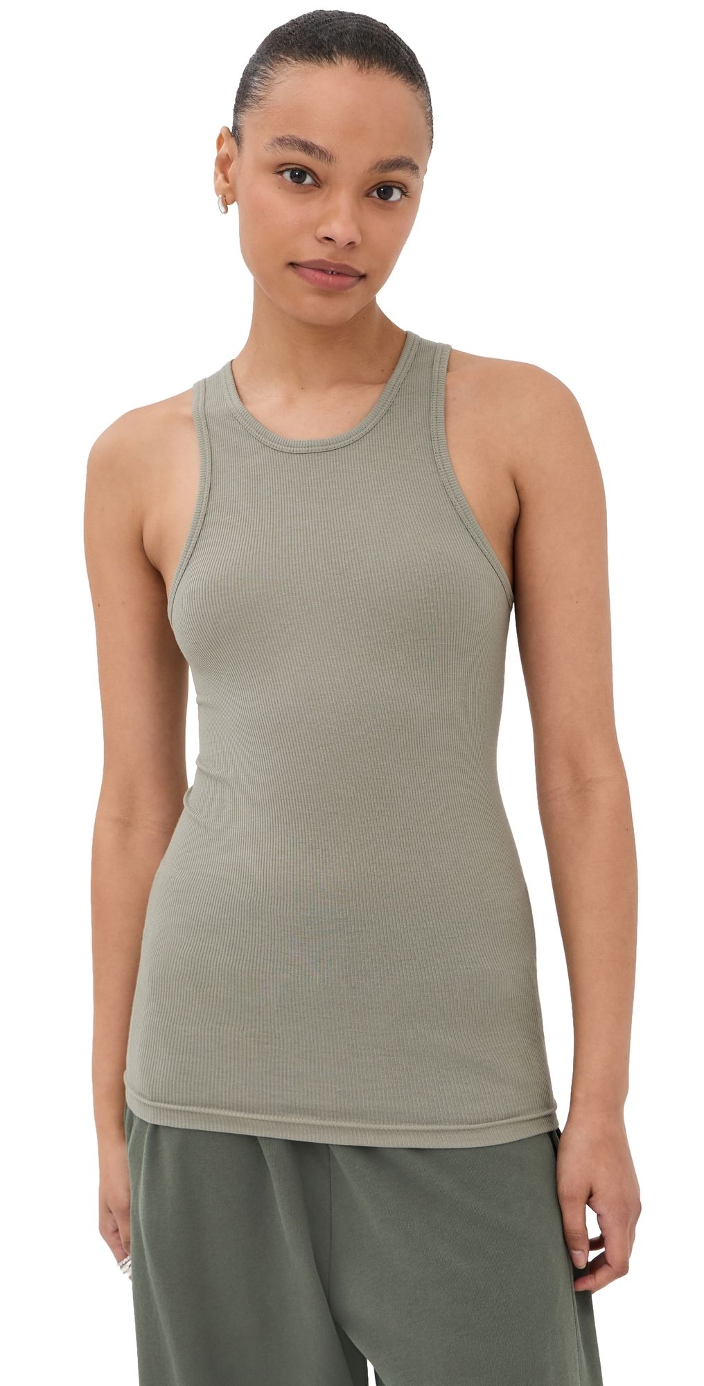 Tibi Circular Fine Rib Tank Pumice Grey XS