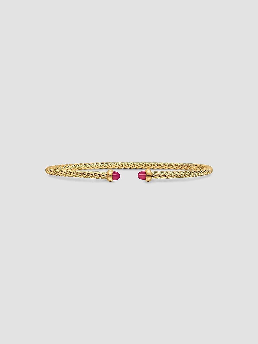 David Yurman Women's Micro Cablespira Flex Bracelet in 18K Yellow Gold - Ruby - Size Medium