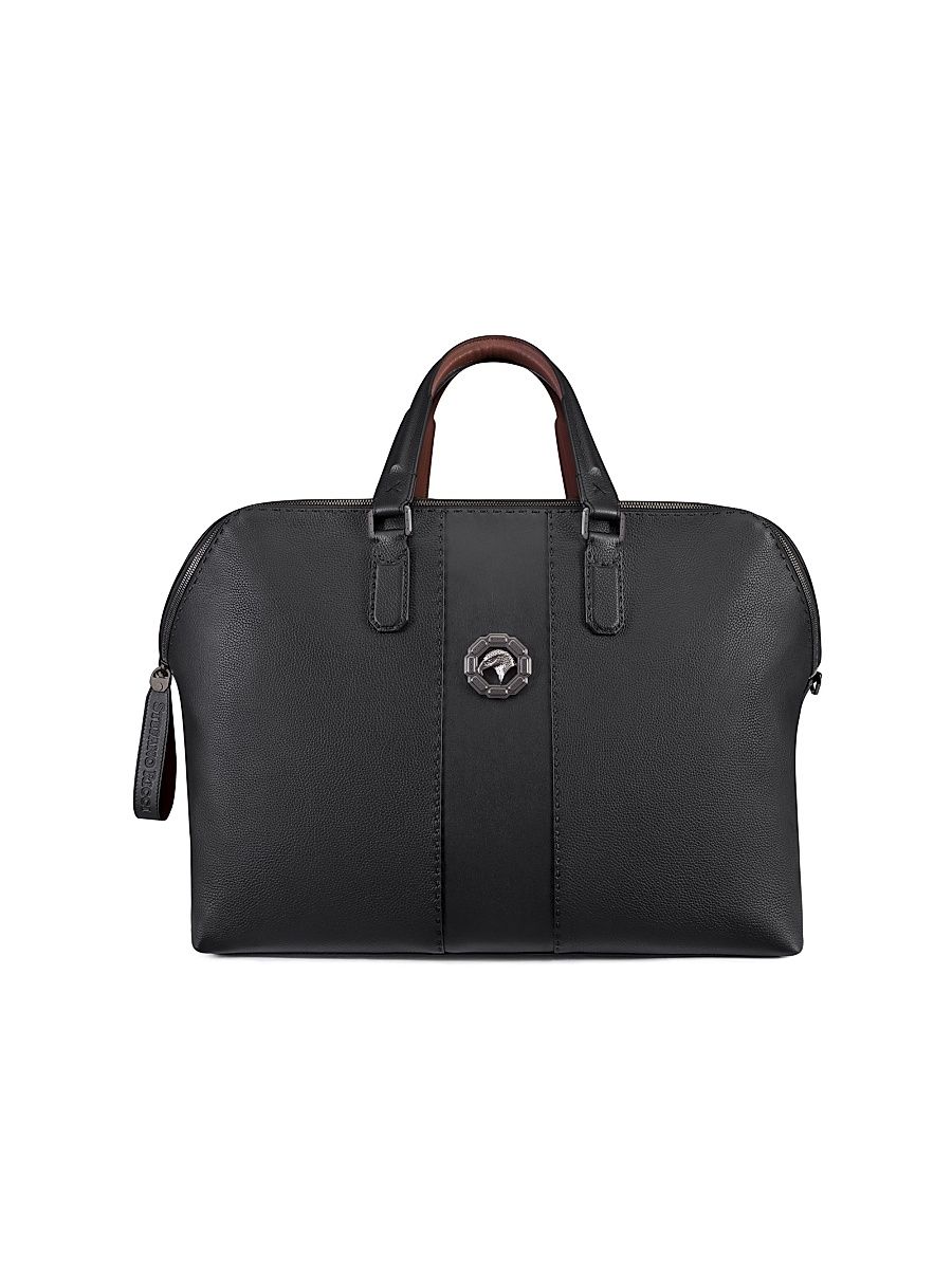 Men's Calfskin Leather Weekend Duffle Bag - Smoke Grey