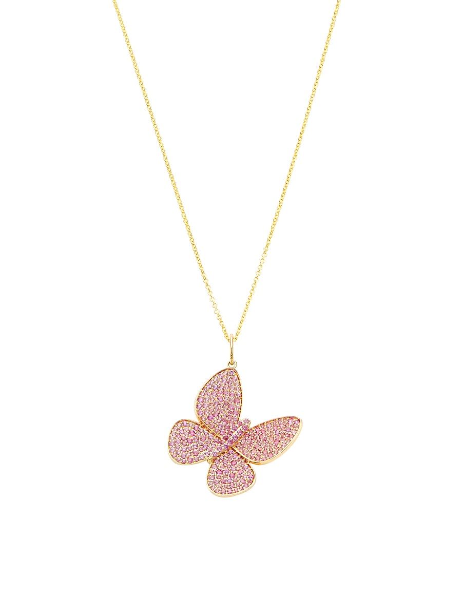 Women's 14K Yellow Gold & Pink Sapphire Butterfly Pendant Necklace