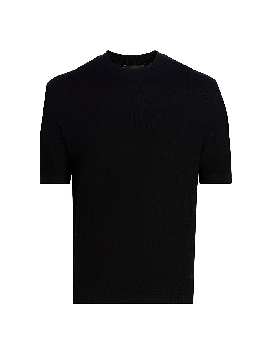 Men's Tonal Honeycomb Wool Crewneck Sweater - Black - Size XXL