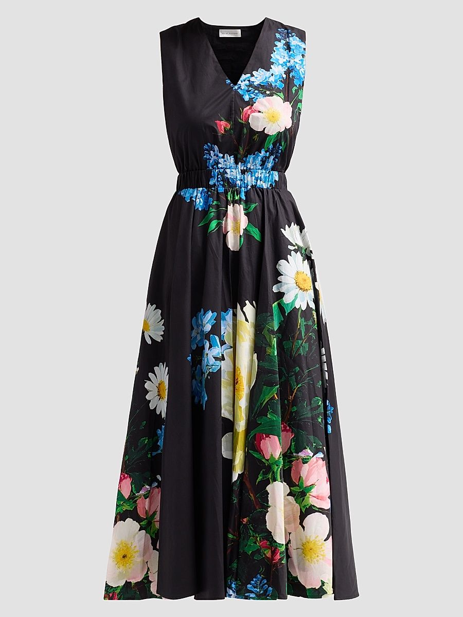 Women's July The Athena Floral Pleated Midi Dress - Moon Flower Print - Size XL