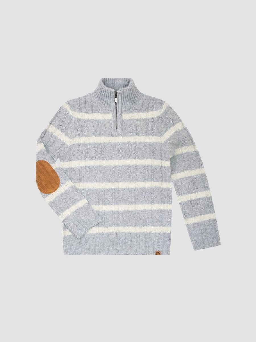 Appaman Boy's Little Boy's & Boy's Striped Cable-Knit Half-Zip Pullover - Grey And White - Size 14