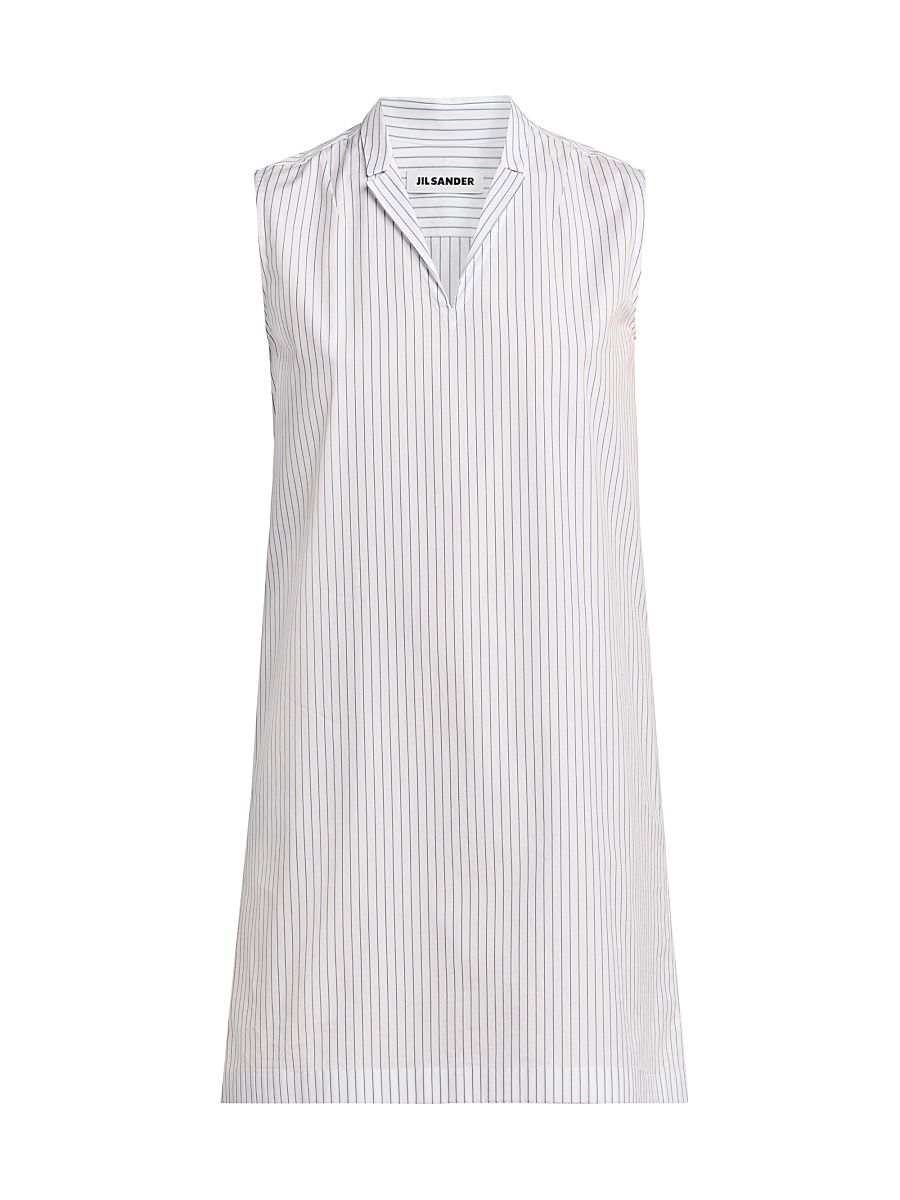 Women's Pinstriped Cotton Poplin Minidress - Artic Sea - Size 12