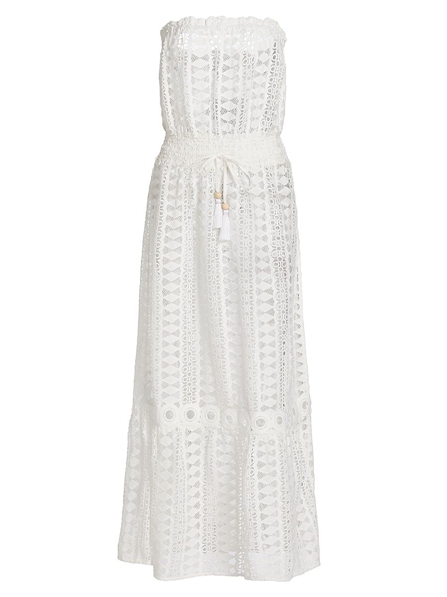 Women's Henrietta Geometric Lace Cover-Up Maxi Dress - White Cotton - Size XL