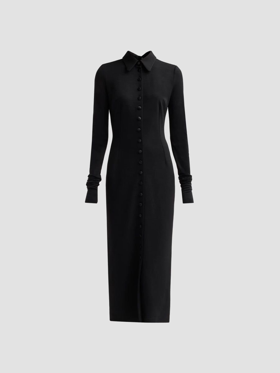Dolce & Gabbana Women's Wool Midi Shirtdress - Nero - Size 8