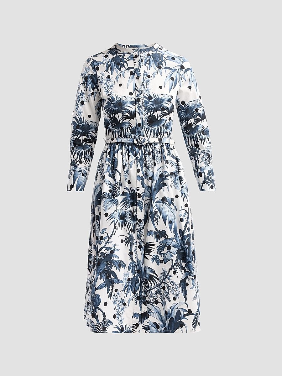Women's Printed Midi Shirtdress - Navy White - Size 16