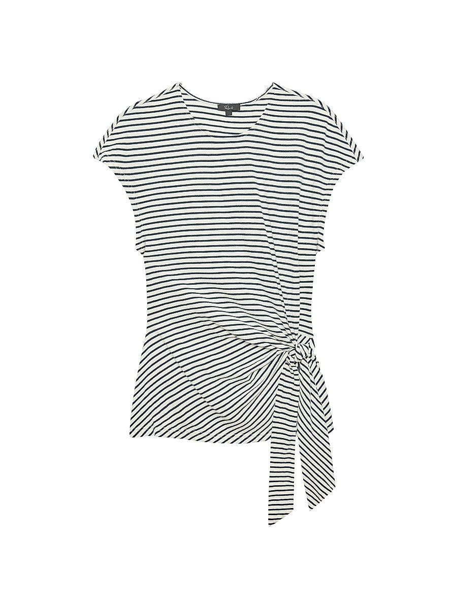 Women's Gabbie Striped Cotton Knotted Top - Ivory Navy Micro Stripe - Size XS