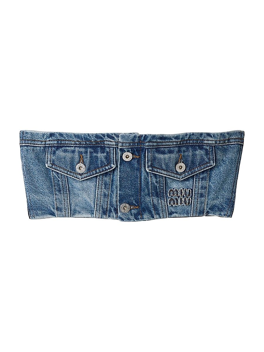Women's Washed Denim Bandeau Top - Blue - Size 6