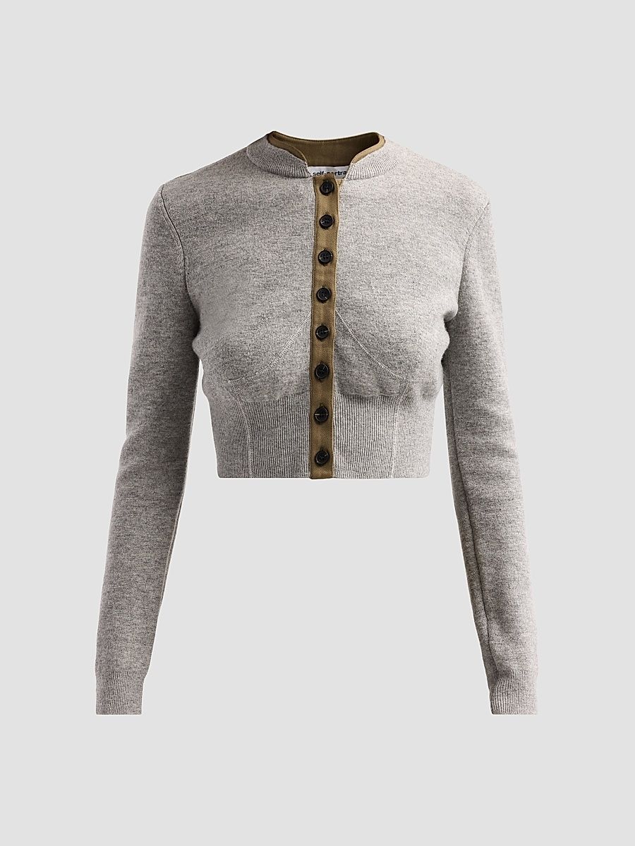 Women's Grey Contrast Placket Cardigan - Grey - Size Large