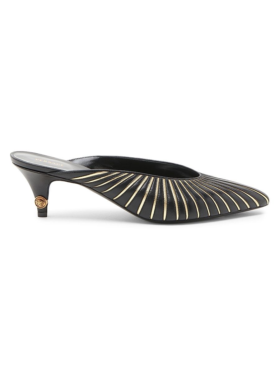Women's 55MM Metallic Striped Leather Mules - Black Gold - Size 6