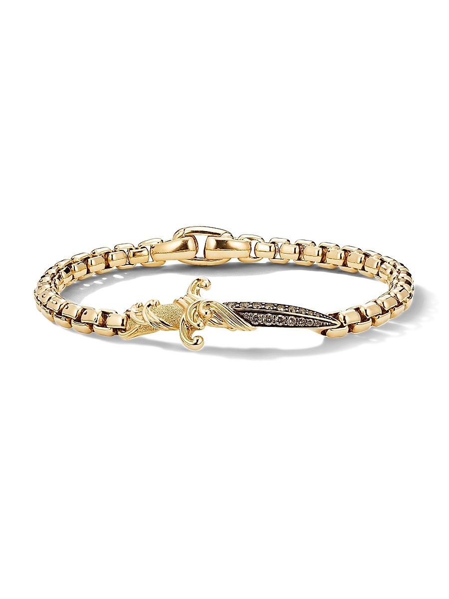 Men's Waves Dagger Bracelet in 18K Yellow Gold - Cognac Diamond - Size Medium