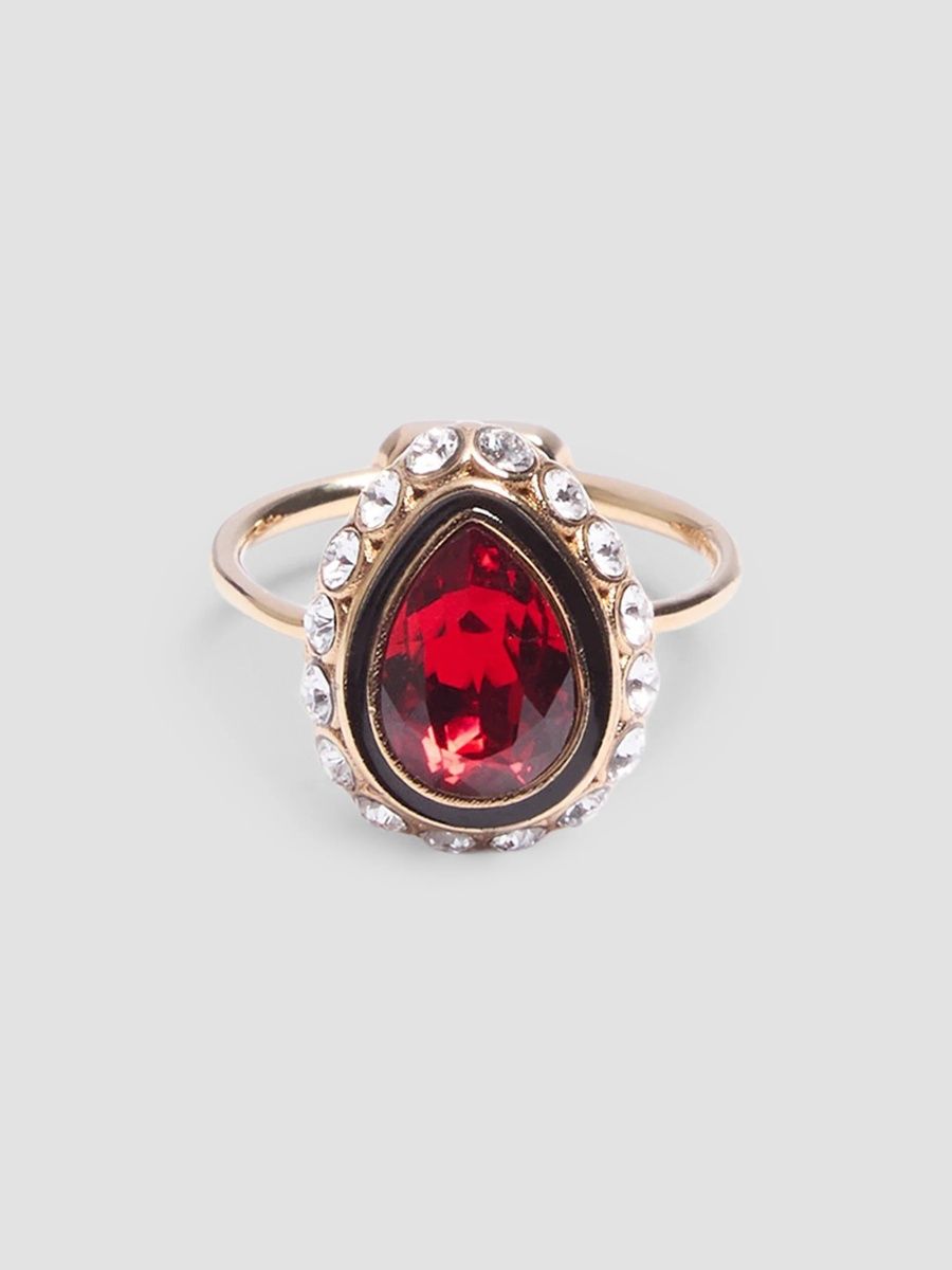 Valentino Women's VLogo Signature Rhinestone Ring in Metal, Enamel and Swarovski Crystals - Gold Multicolor - Size 11