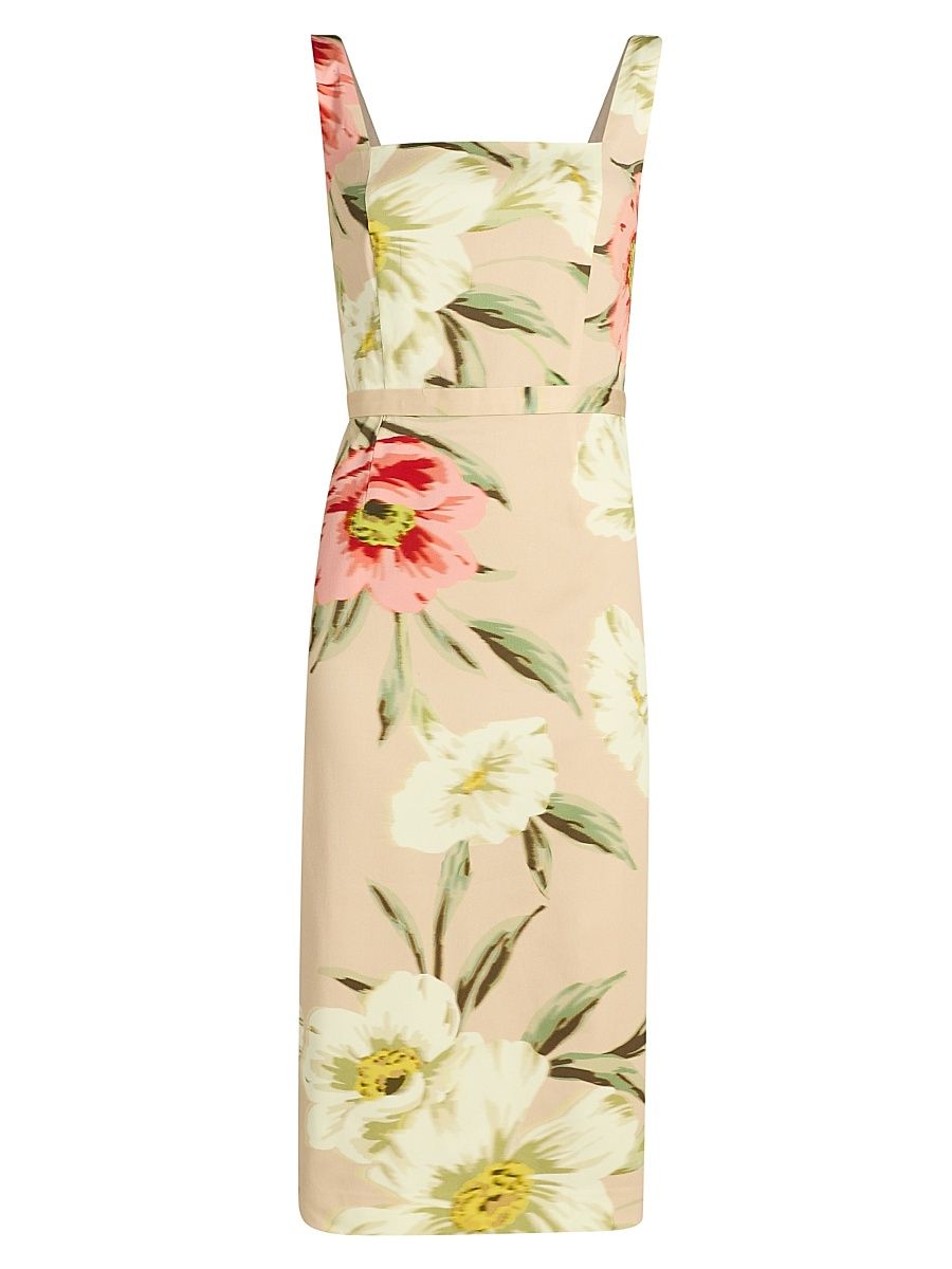 Women's Cyra Floral Stretch-Cotton Sheath Midi-Dress - Natural Multi - Size 10