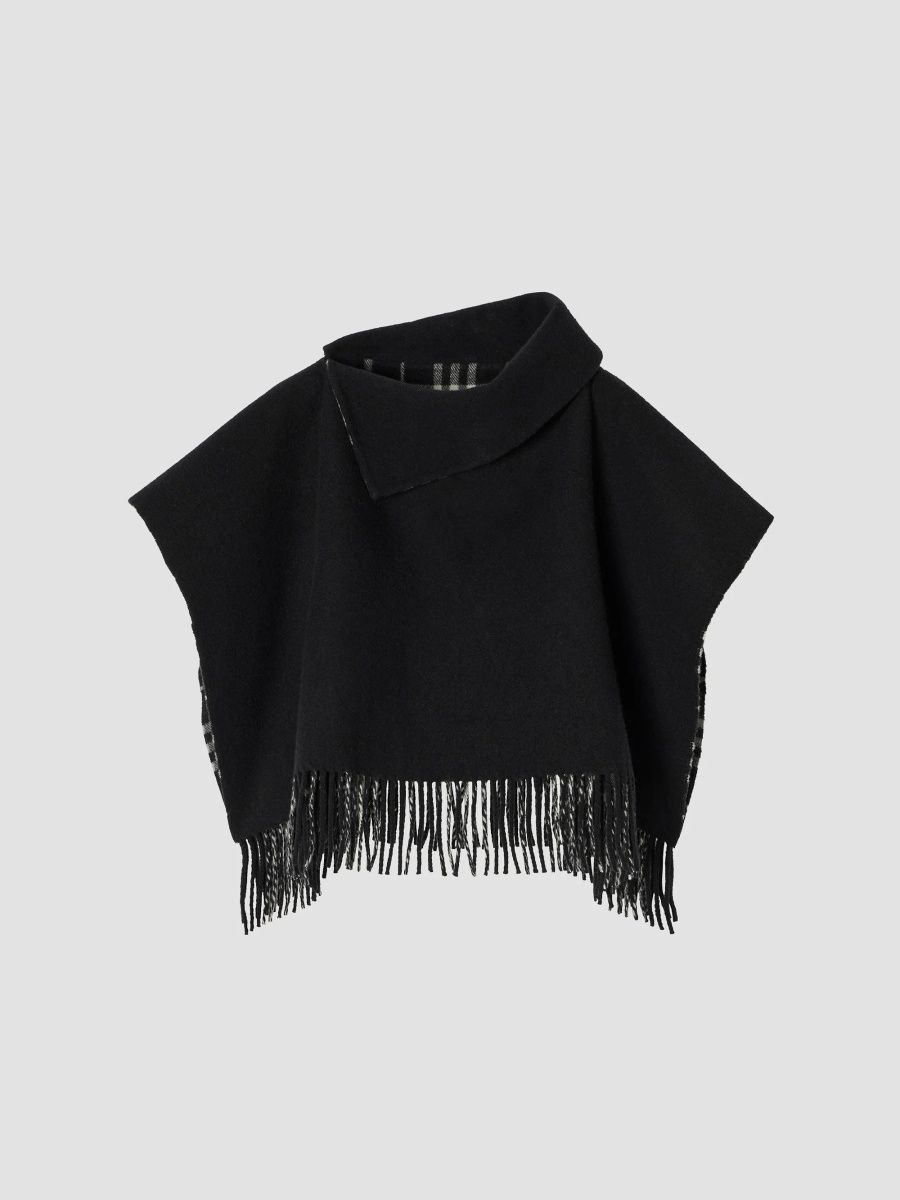 Burberry Women's Mini Fringed Wool Capelet - Black