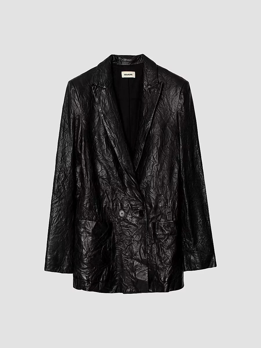 Zadig & Voltaire Women's Visko Cuir Froisse Leather Blazer - Noir - Size Large