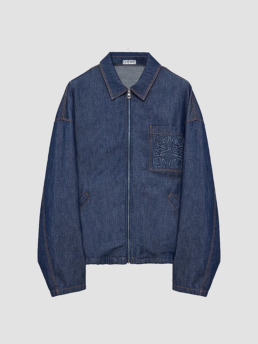 Men's Anagram Pocket Zip-Front Denim Jacket - Denim Blue - Size 44