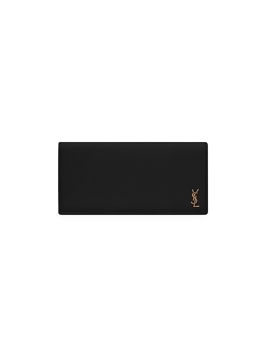 Women's Tiny Cassandre Flat Wallet in Grained Leather - Nero