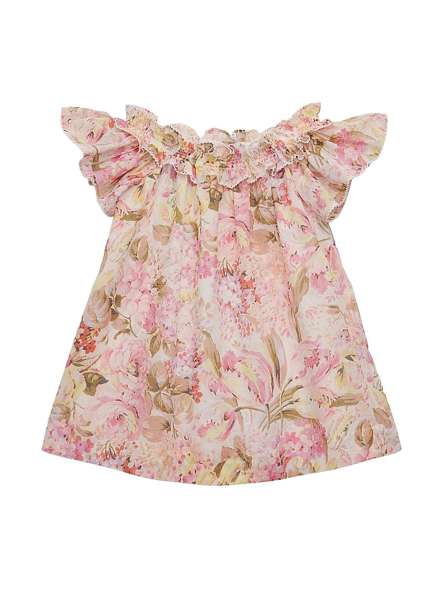 Little Girl's & Girl's Solstice Shirred Dress - Pink Watercolour - Size 12