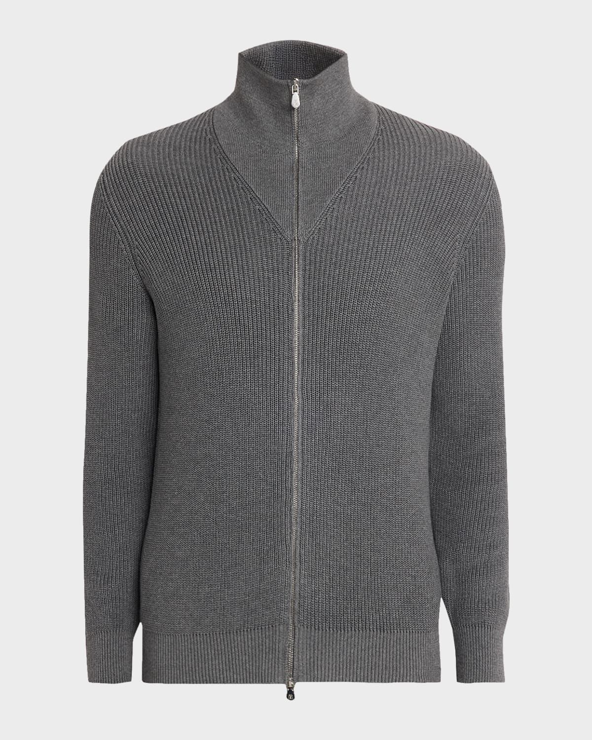 Men & apos;s Cotton Rib High-Neck Zip Cardigan