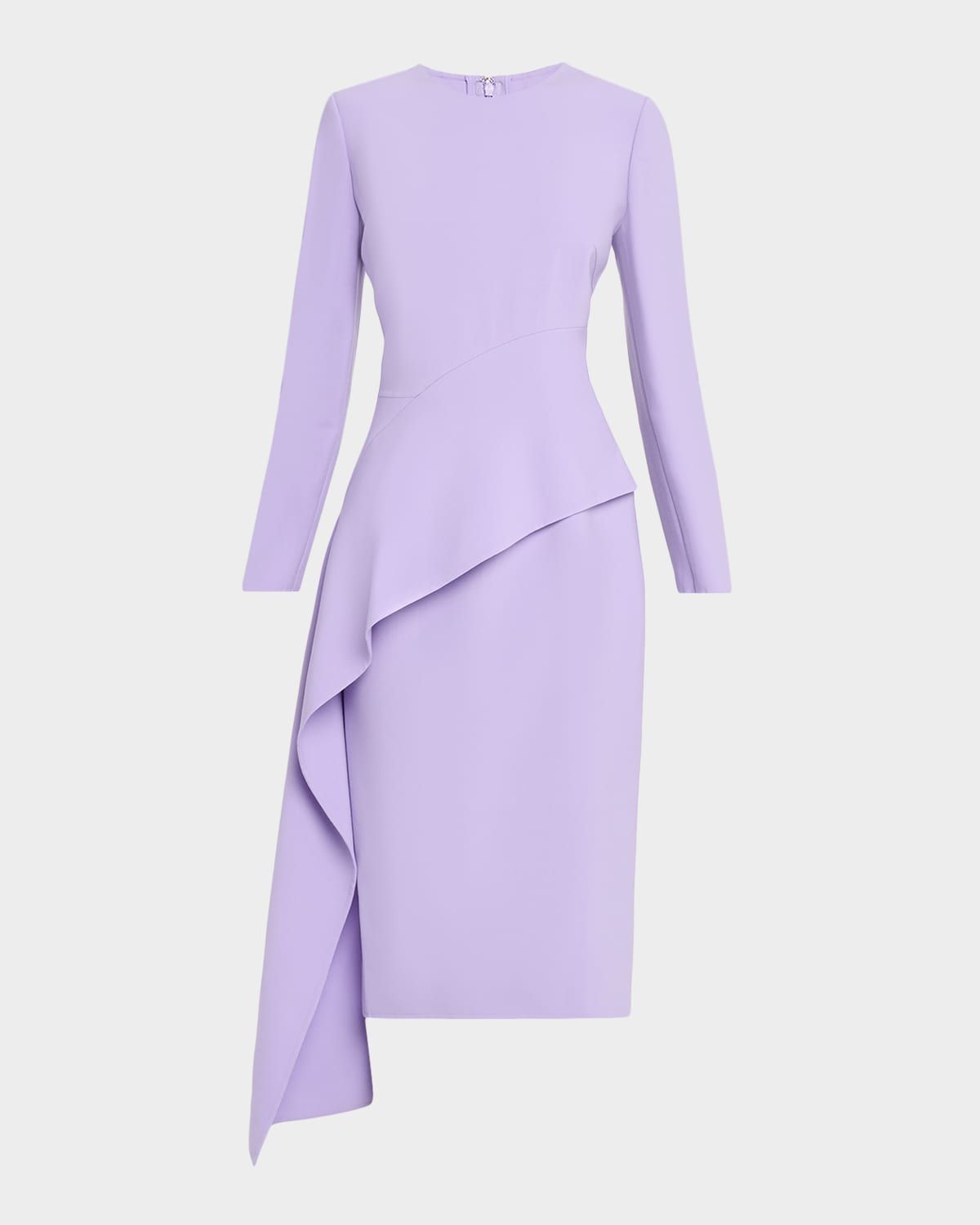 Long-Sleeve Peplum Drape Midi Dress