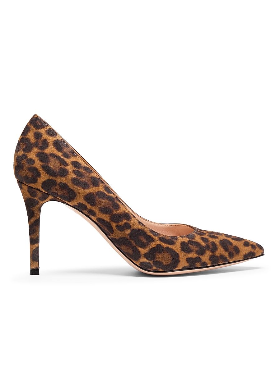 Women's Gianvito 85MM Camoscio Leopard Print Pumps - Almond Leopard Print - Size 8.5