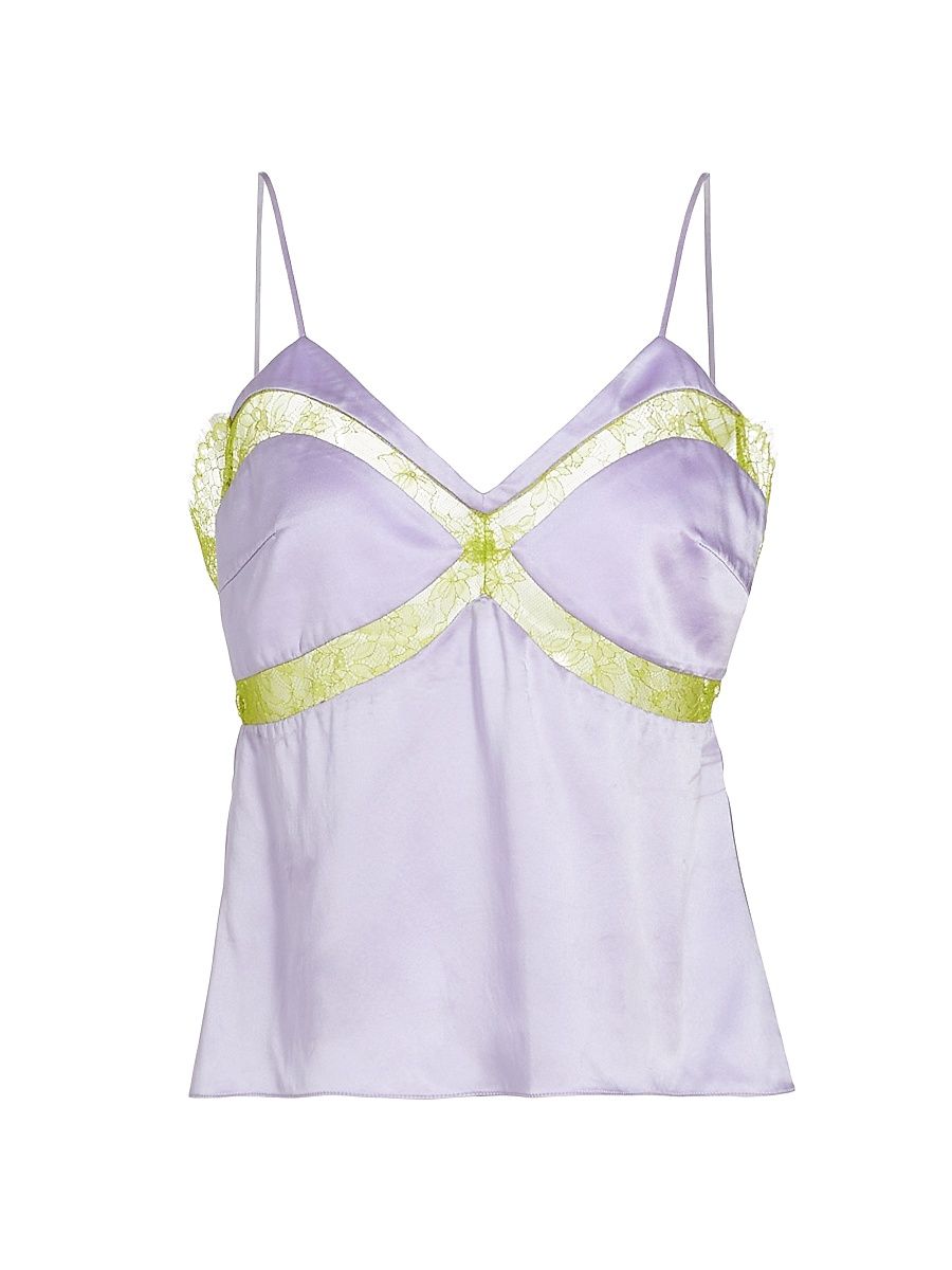 Women's Silk Lace-Paneled Camisole - Lavender - Size Medium