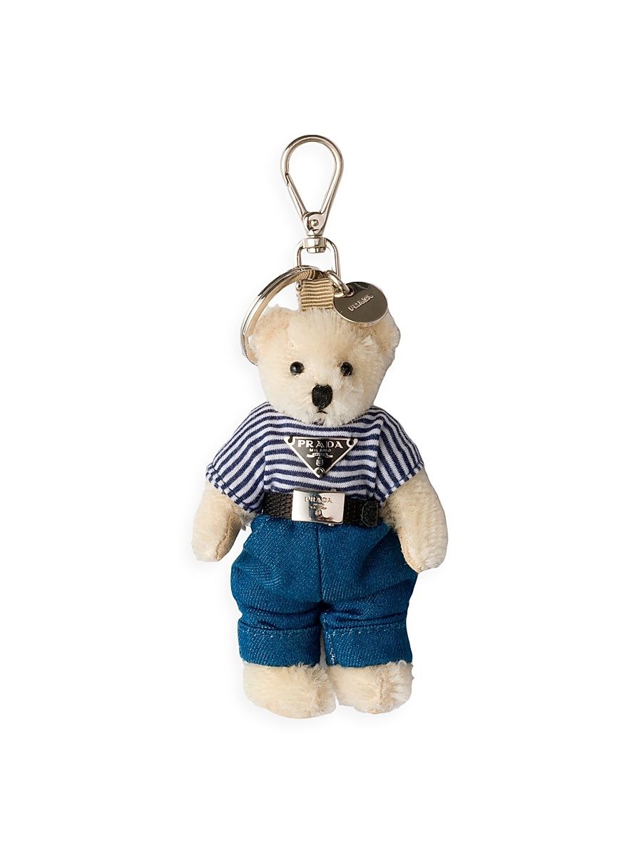 Women's Teddy Bag Charm with Metal Ring - White