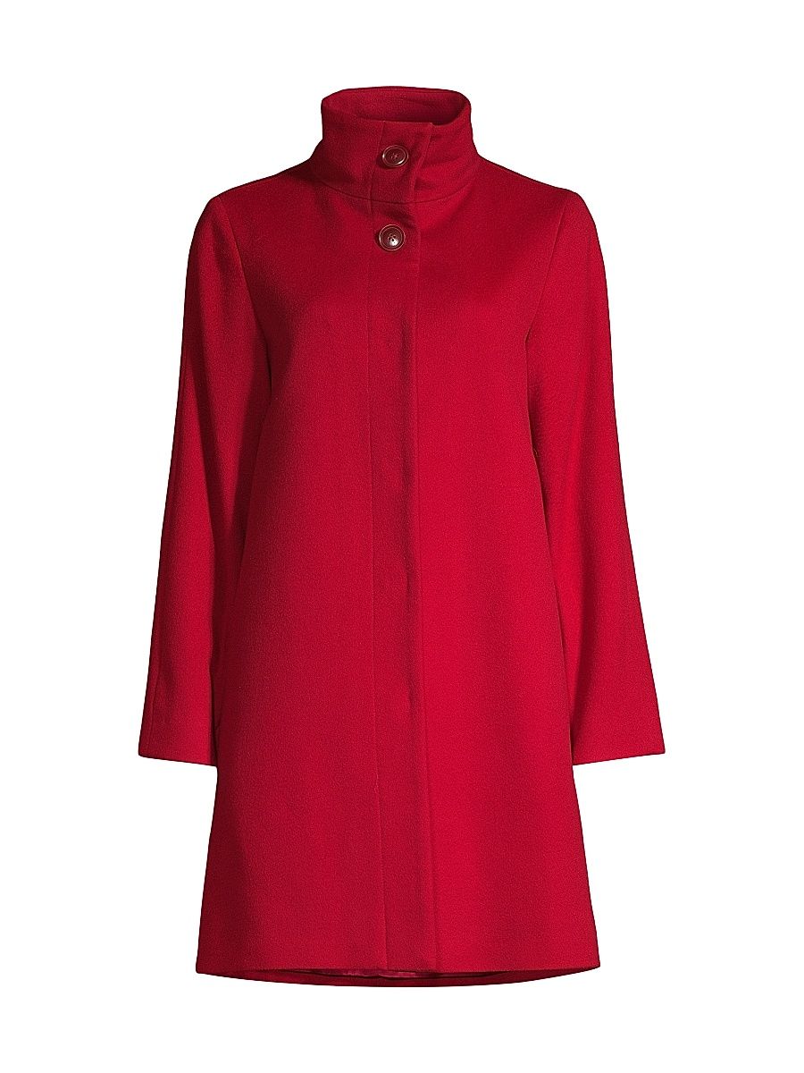 Women's Wool-Cashmere Stand Collar Coat - Red - Size 12