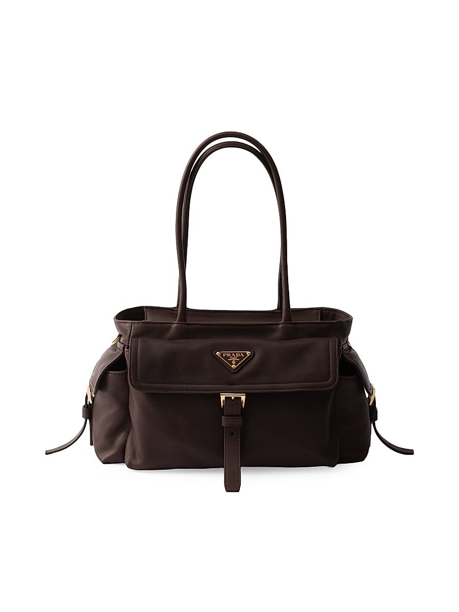 Women's Medium Explore Nappa Leather Top Handle Bag - Dark Brown