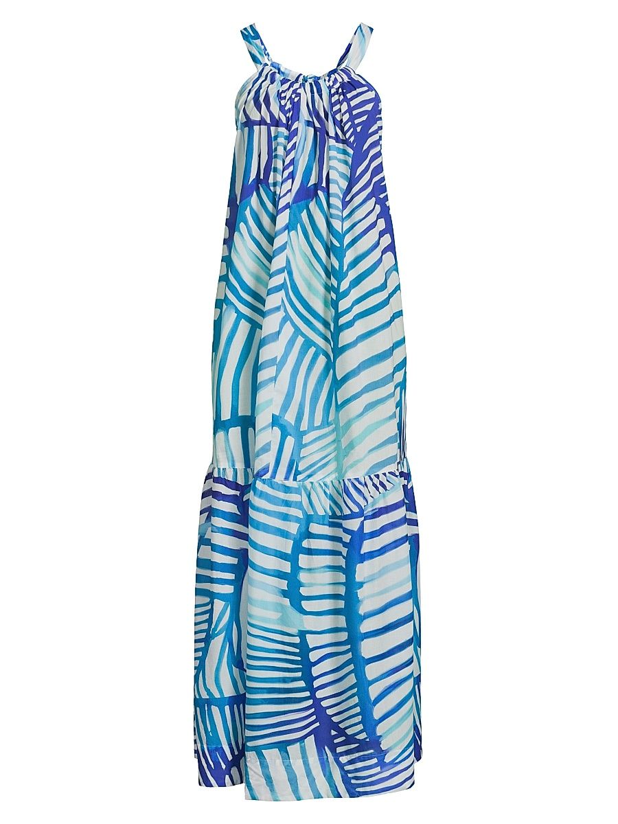 Women's Abstract-Print Halter Cover-Up Maxi Dress - Blue Multi - Size Large