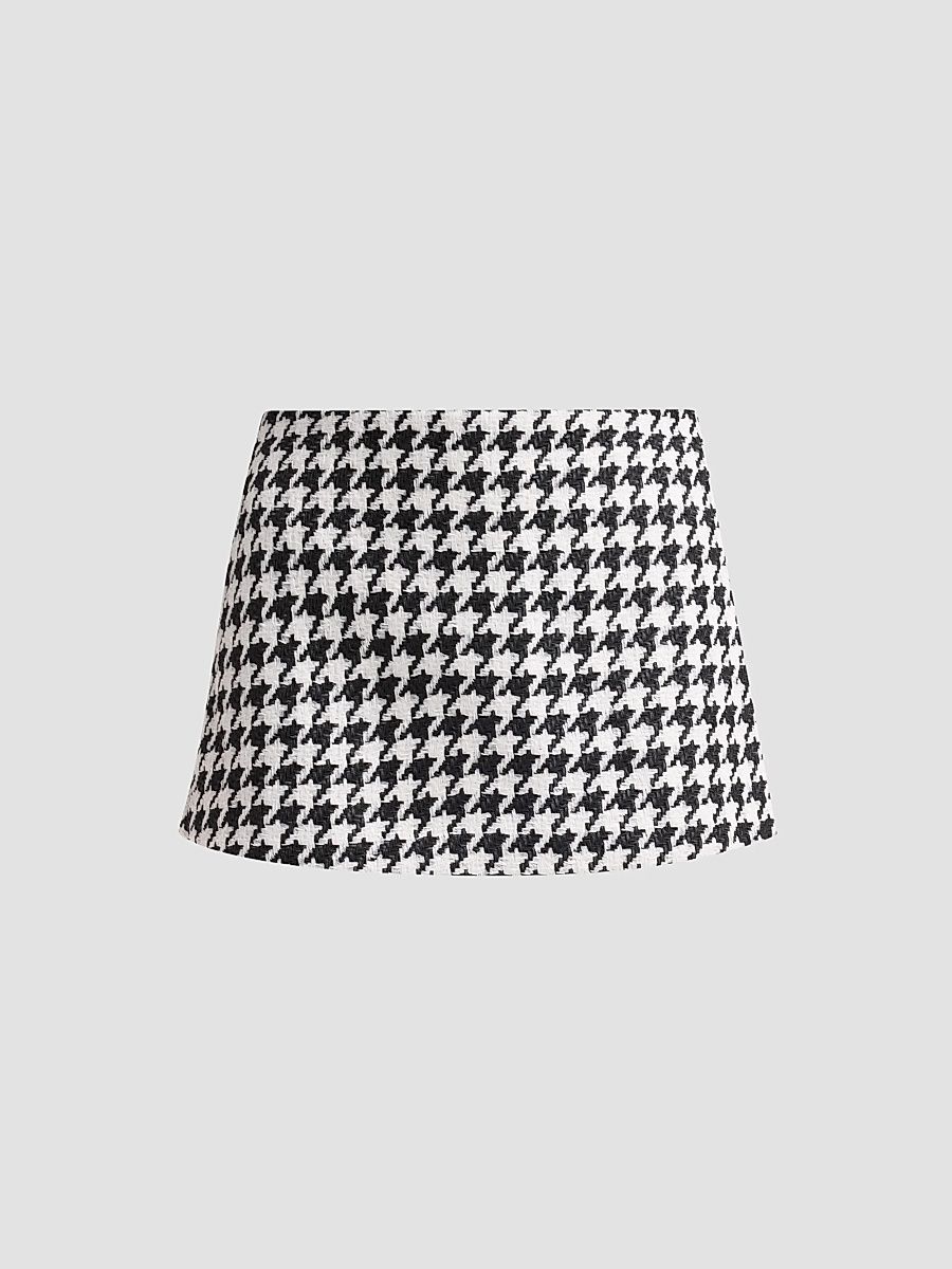 ALICE + OLIVIA Women's Lakelyn Houndstooth Mini Skort - Black Off White - Size 14