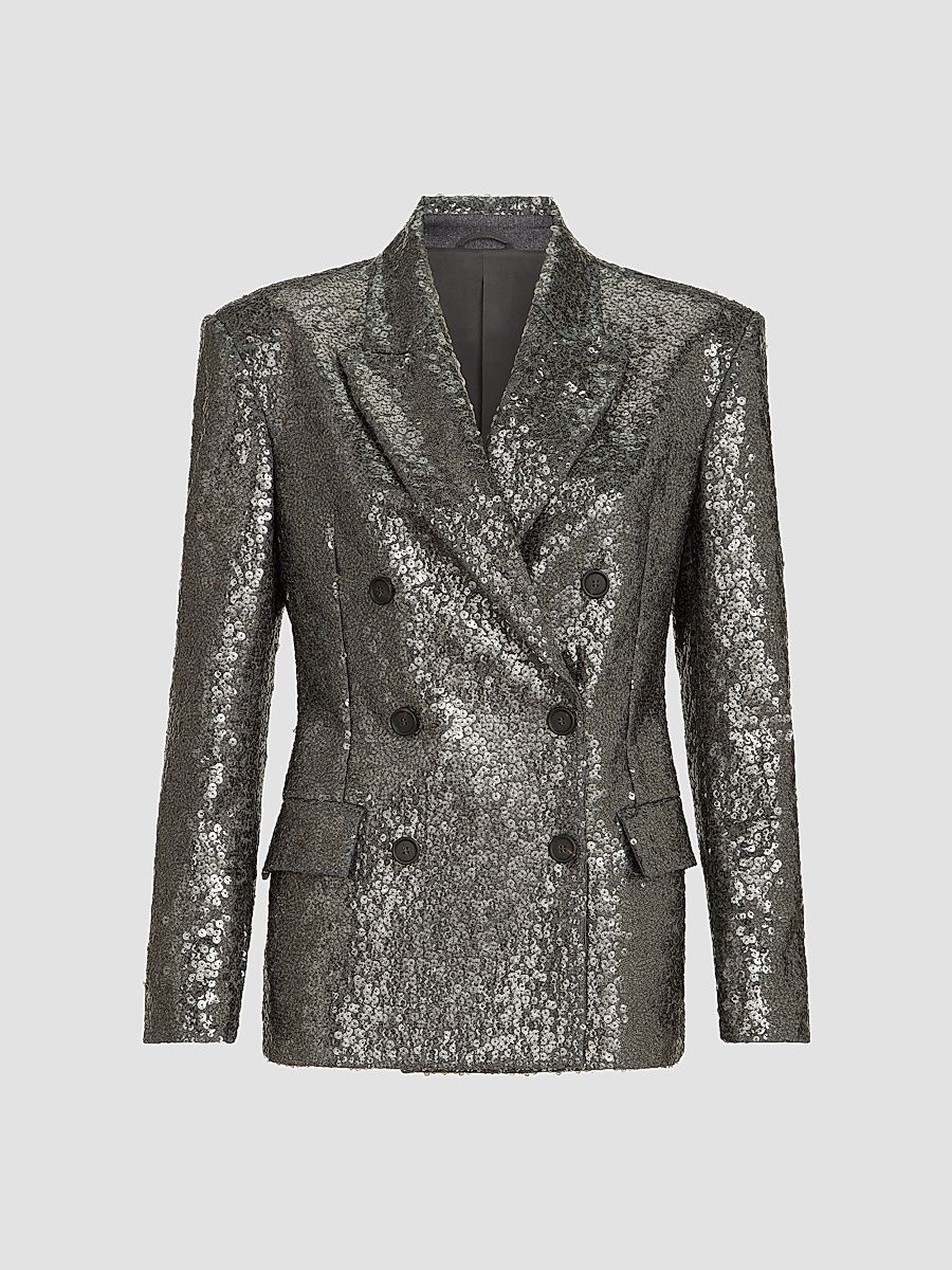 Women's Dazzling Texture Embroidery Blazer in Virgin Wool Flannel - Dark Grey - Size 4