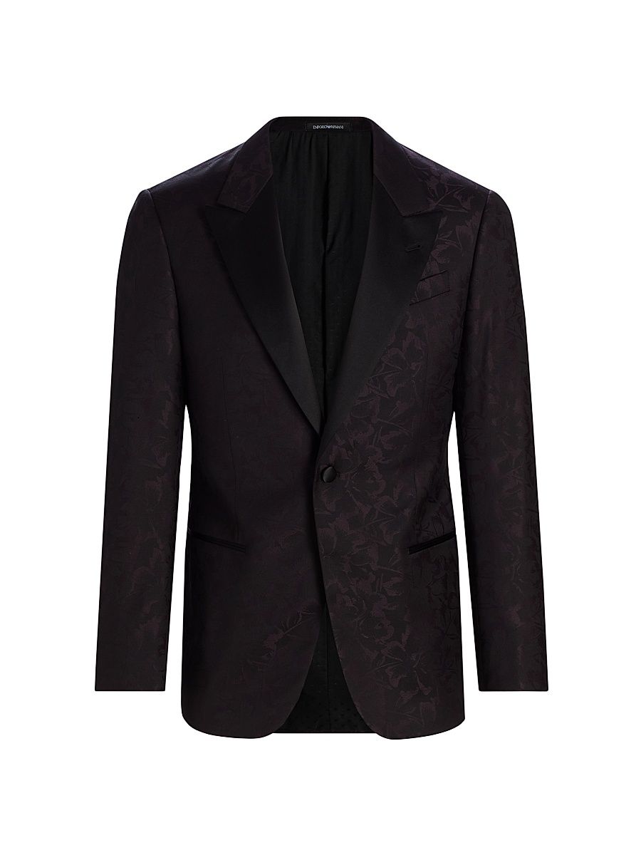 Men's Floral Jacquard Dinner Jacket - Maroon - Size 46