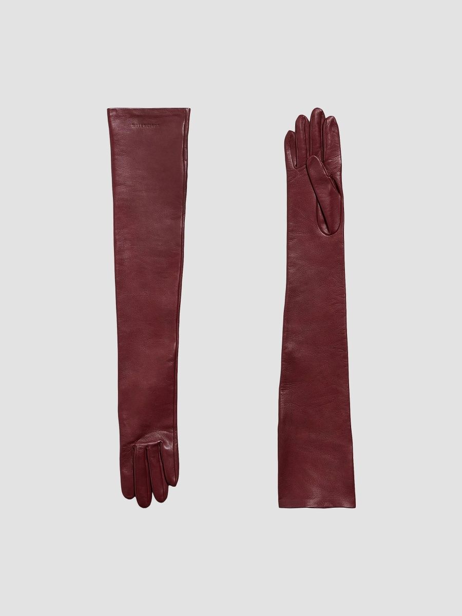Balenciaga Women's Long Gloves - Burgundy - Size Medium