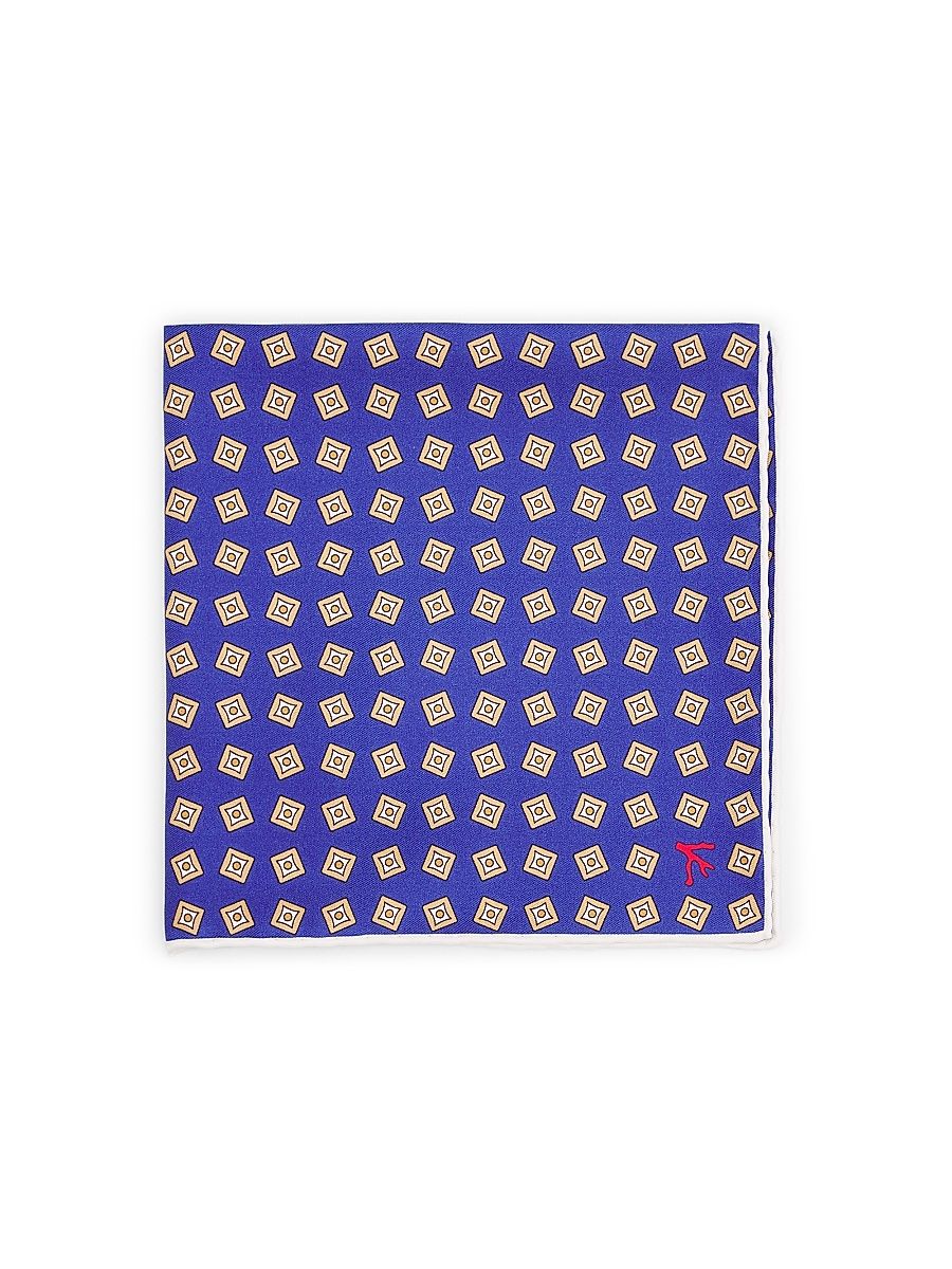 Men's Foulard Square Silk Pocket Square - Bright Blue