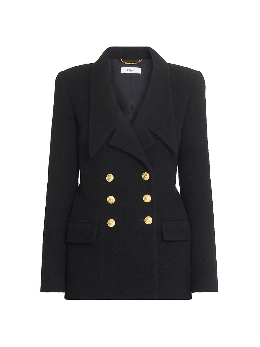 Women's Wool Double-Breasted Jacket - Black - Size 8