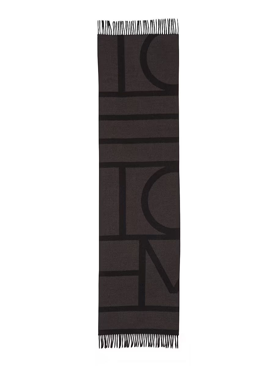 Women's Monogram Jacquard Wool Scarf - Charcoal