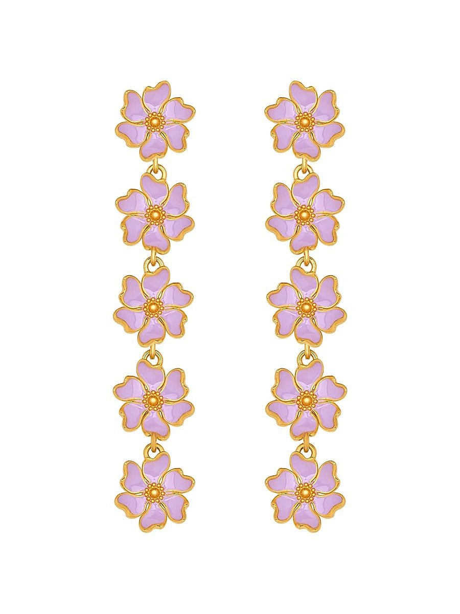 Women's Cherry Blossom Branch 24K-Gold-Plated & Enamel Linear Drop Earrings - Lavender