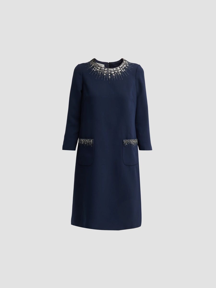 Teri Jon by Rickie Freeman Women's Embellished Crêpe Cocktail Dress - Navy - Size 18