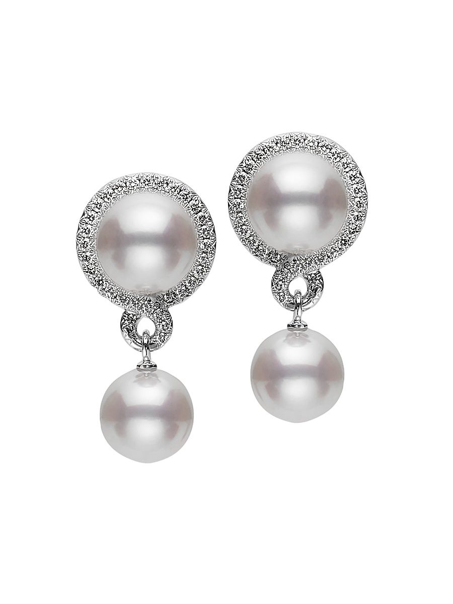 Women's Petit Soleil 18K White Gold, Cultured Akoya Pearl & 0.25 TCW Diamond Drop Earrings - White Gold