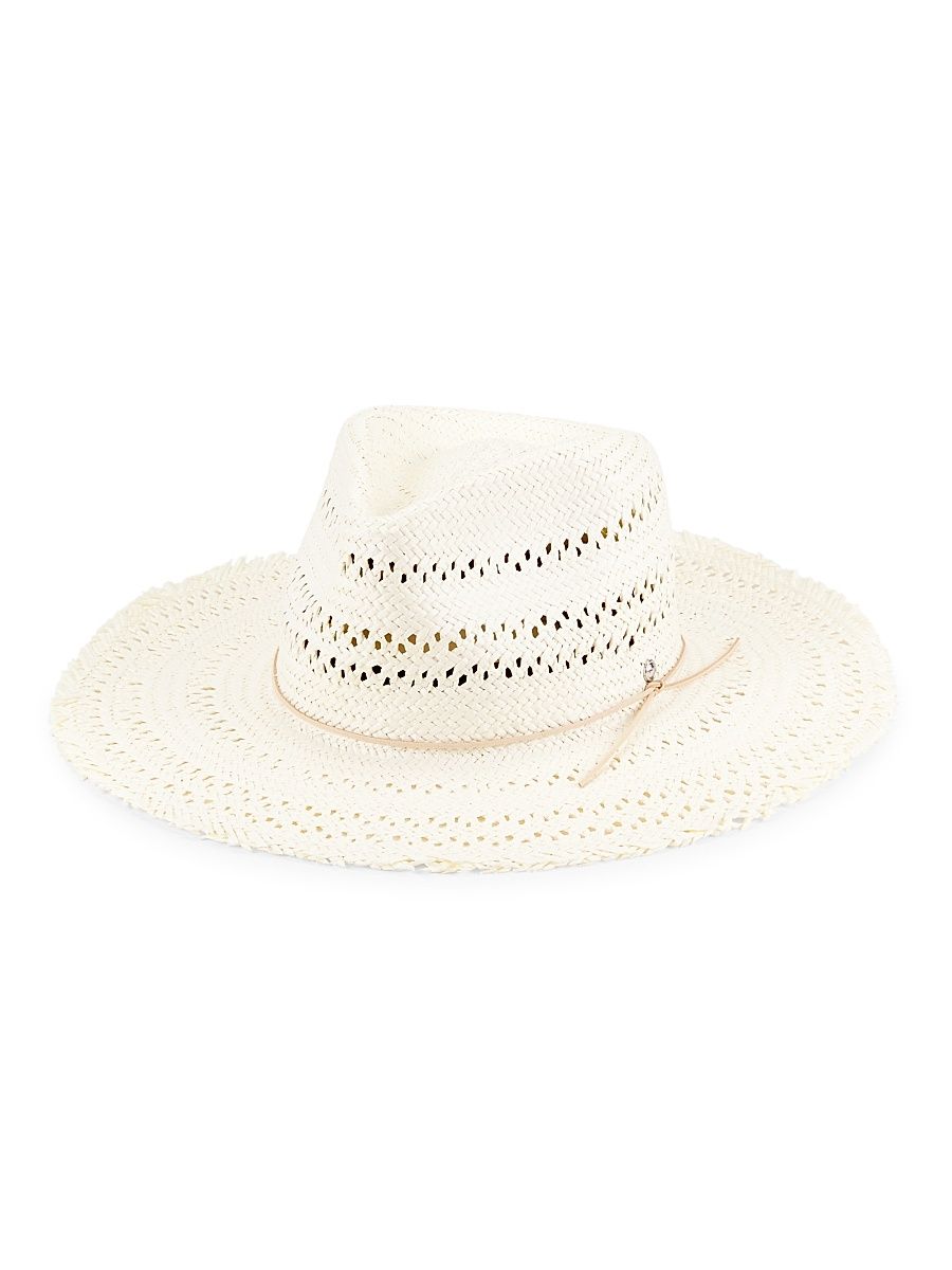 Women's Elle Perforated Straw Fedora - Ivory - Size Small