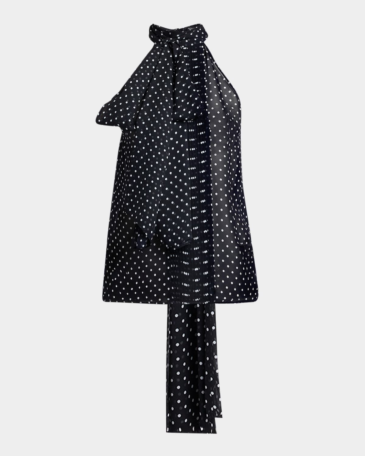 Polka-Dot Chiffon Neck-Tie Sleeveless Blouse
