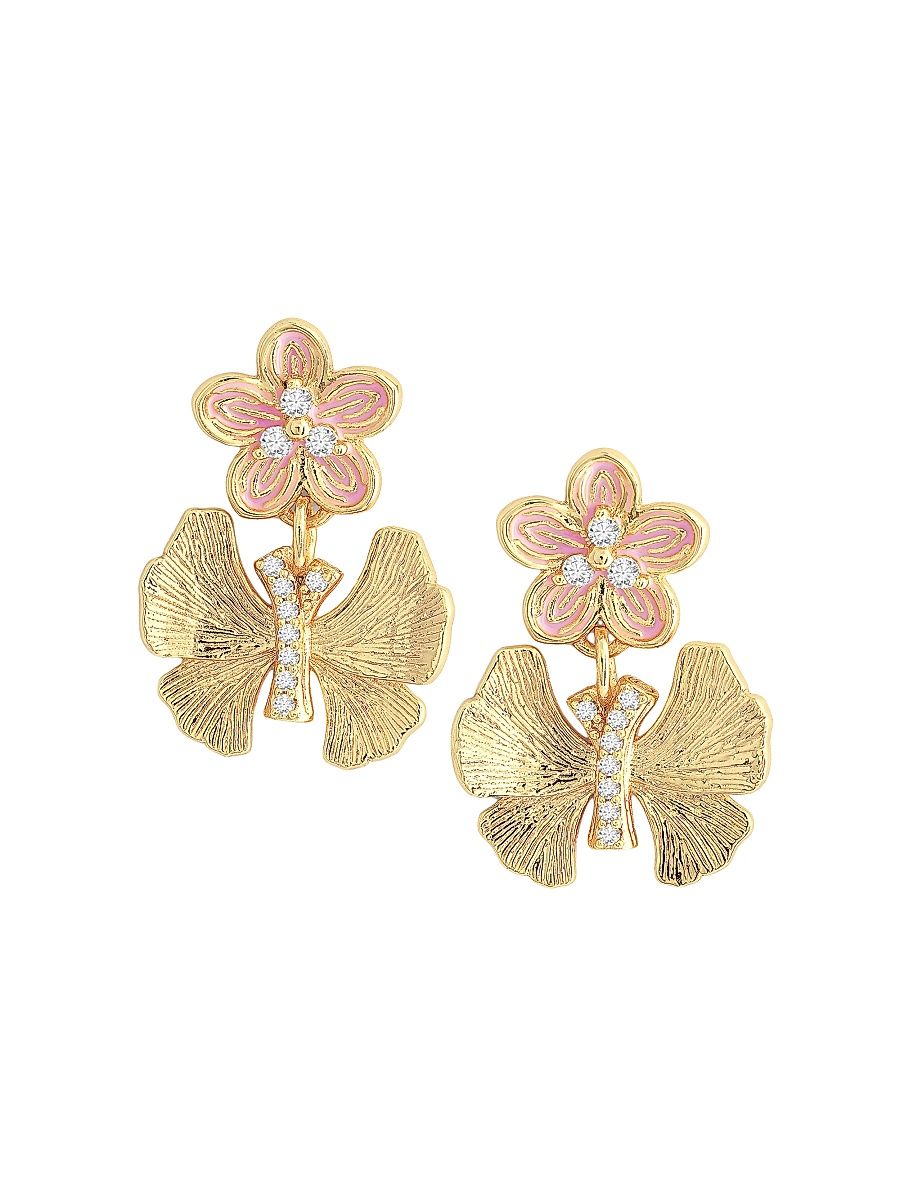 Women's Butterfly 18K Gold-Plated, Cubic Zirconia & Enamel Drop Earrings - Gold