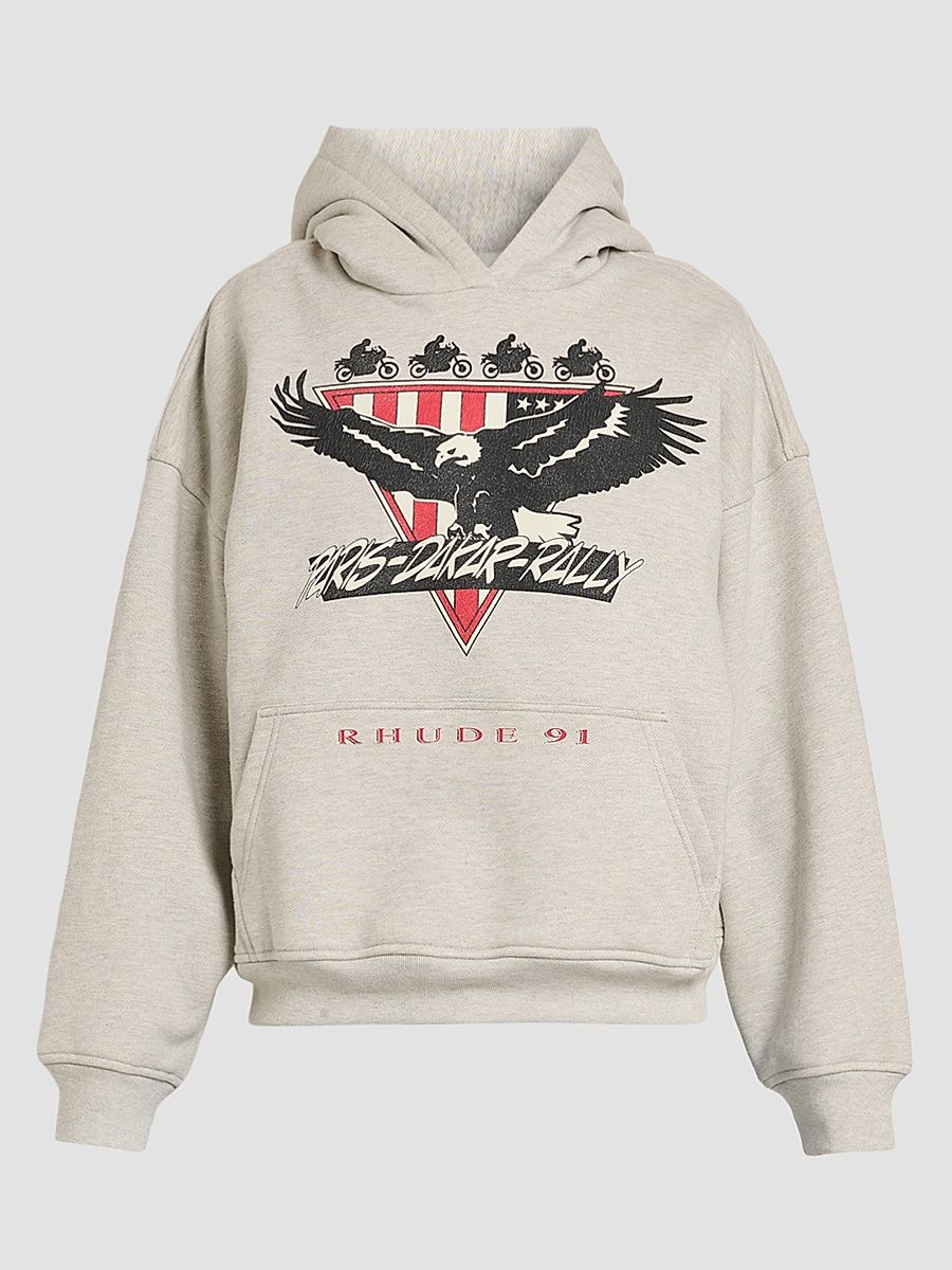 Men's Stage Racing Logo Cotton-Blend Hoodie - Heather Grey Black - Size Large