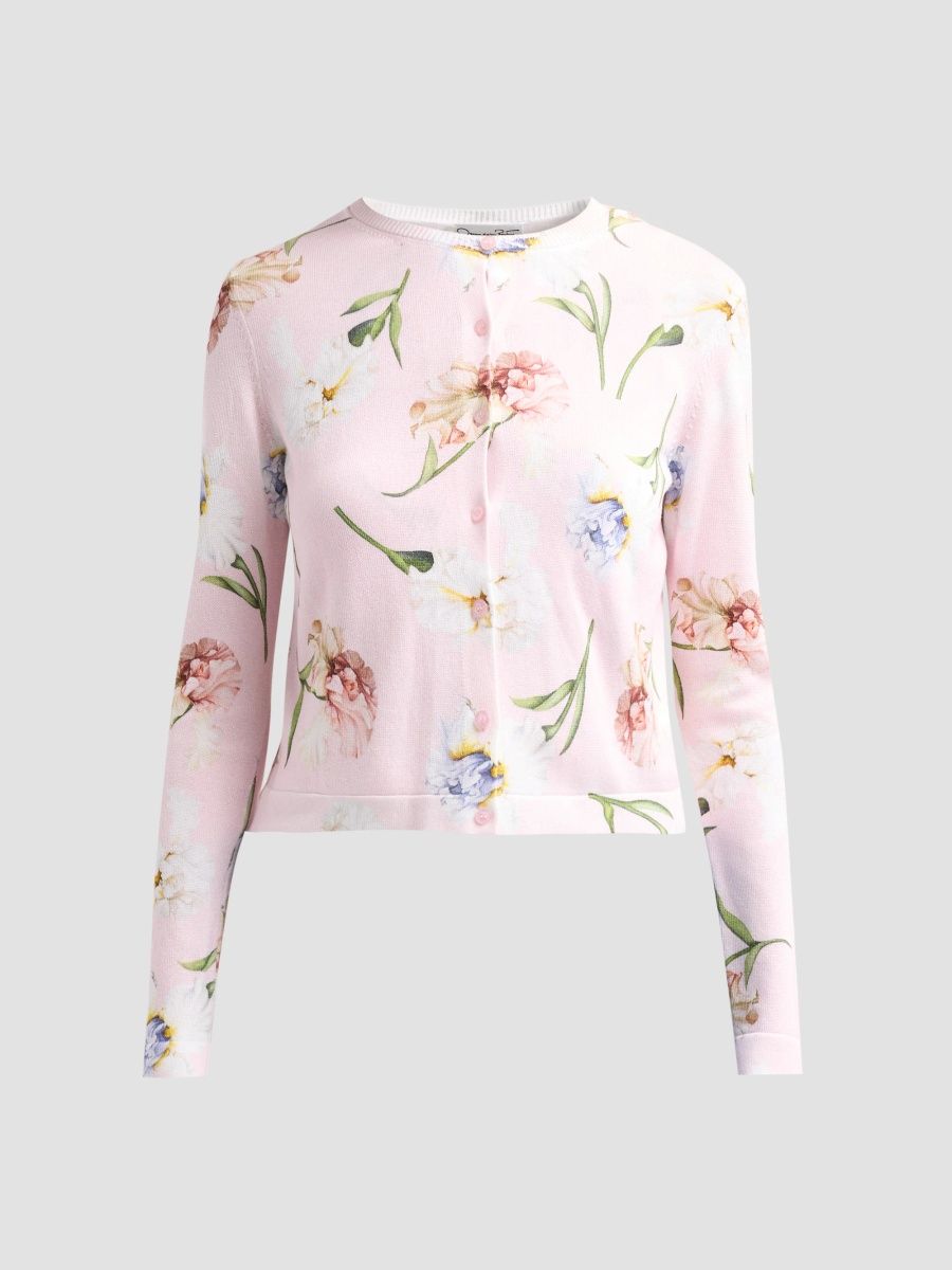 Oscar de la Renta Women's Printed Twinset Cardigan - Blossom Multi - Size XL