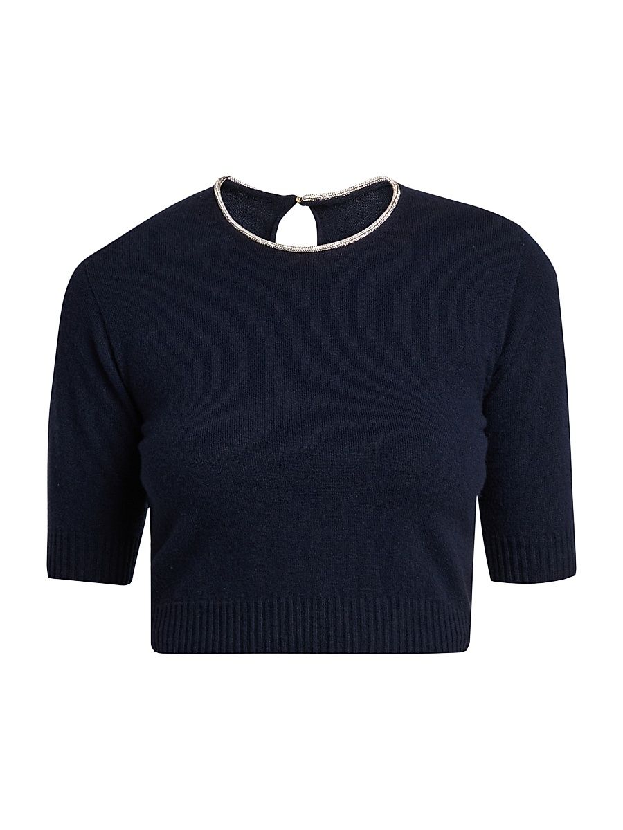 Women's Cashmere Contrast Neck Sweater - Outer Space - Size 12