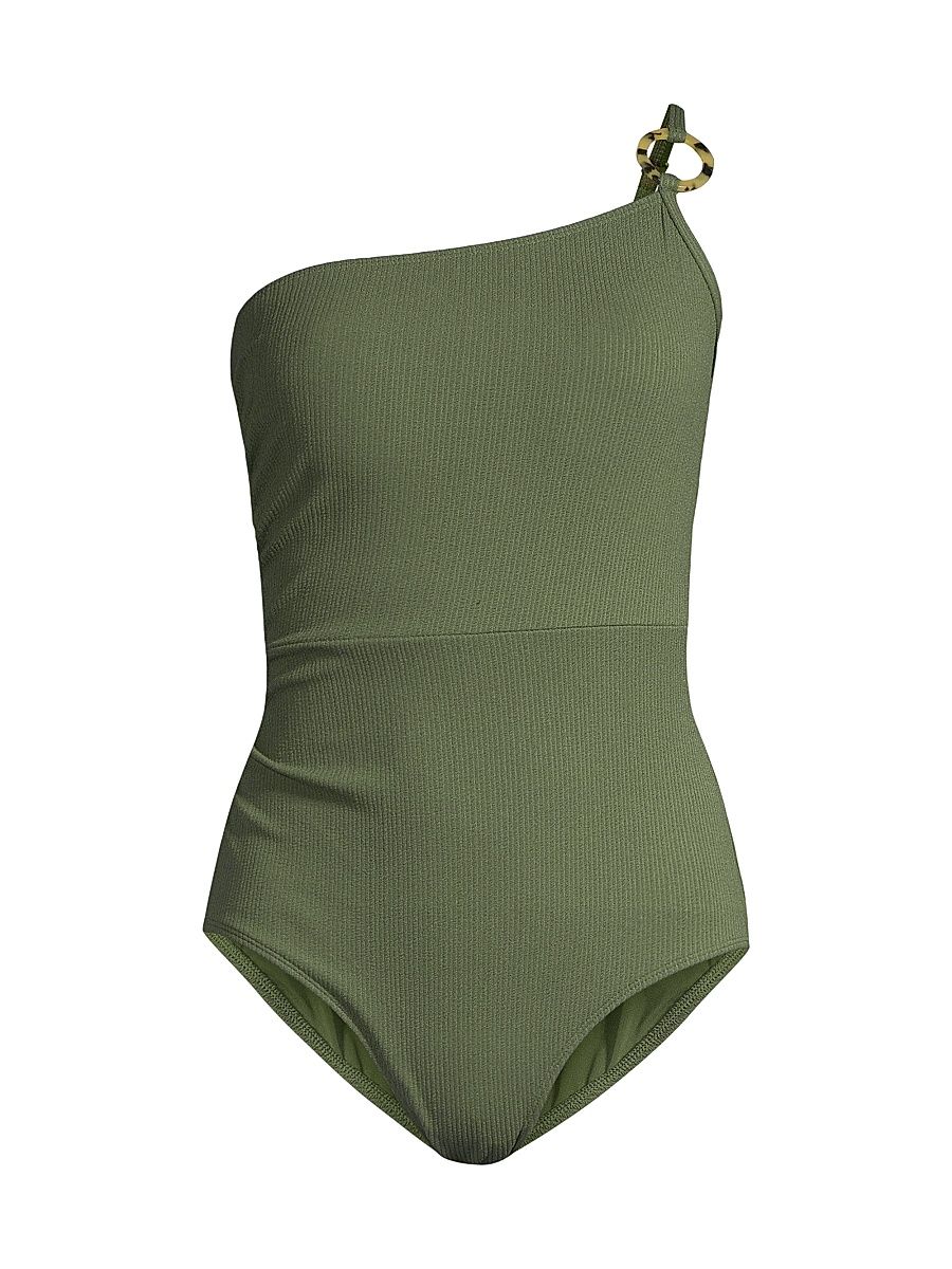 Women's Kara O-Ring One-Piece Swimsuit - Olive Texture - Size Large